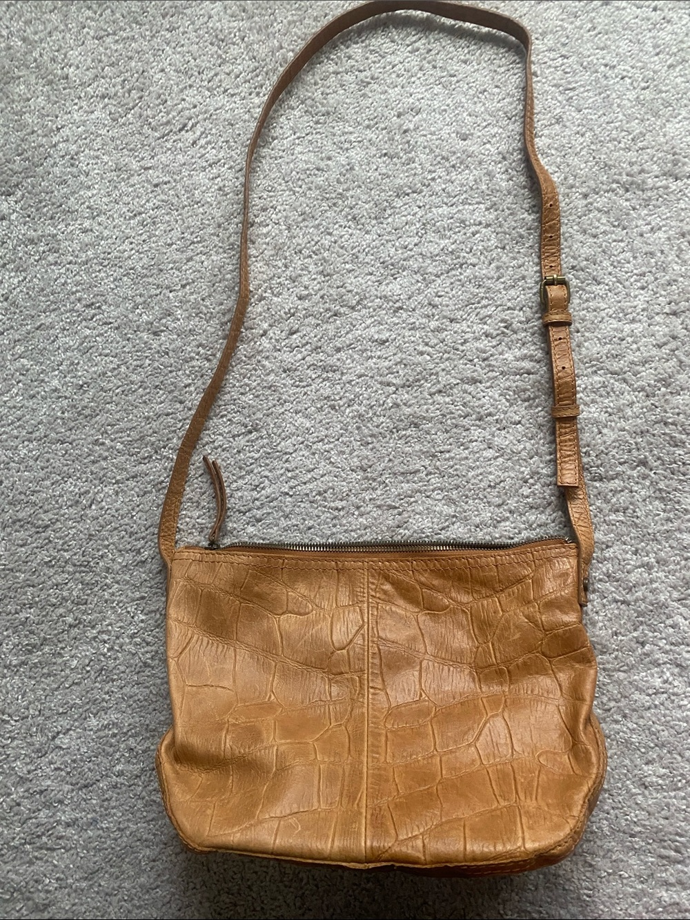 American Leather Co Croc-Embossed Leather Crossbody Bag in Camel Brown